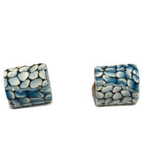 Vintage 1” Square Dome Earrings Blue Snake Print